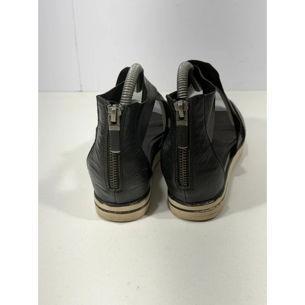 Eileen Fisher‎ Black Leather Crisscross Platform Sandals Back Zip Size 6.5